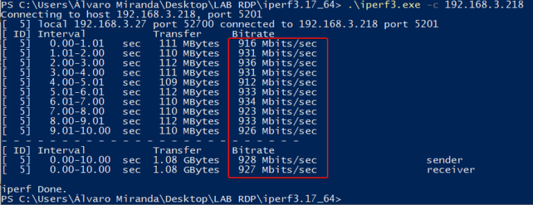 Medir el bandwidth entre dos servidores usando iPerf3 en Windows ...